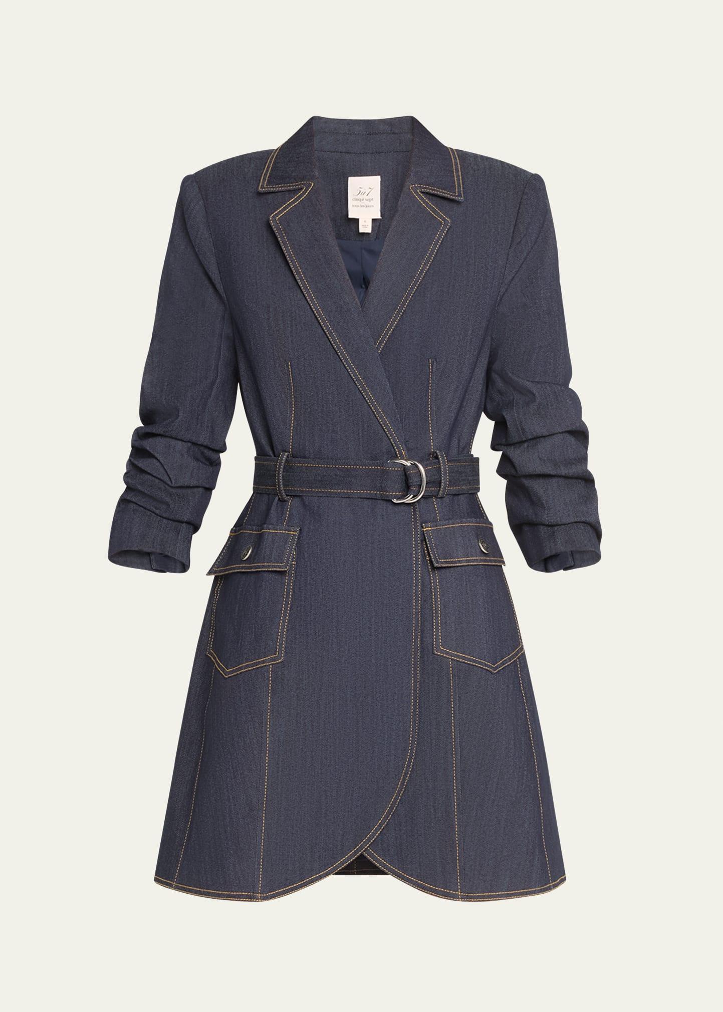 Jenessa Belted Denim Mini Wrap Shirtdress Product Image