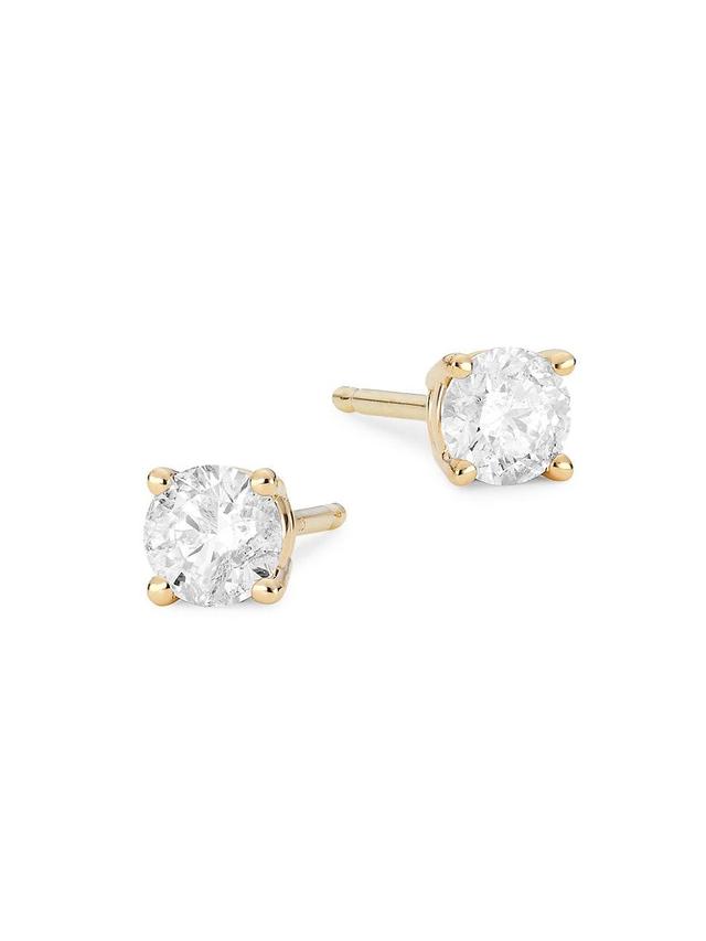 Womens 14K Yellow Gold & 0.5 TCW Round Diamond Stud Earrings Product Image