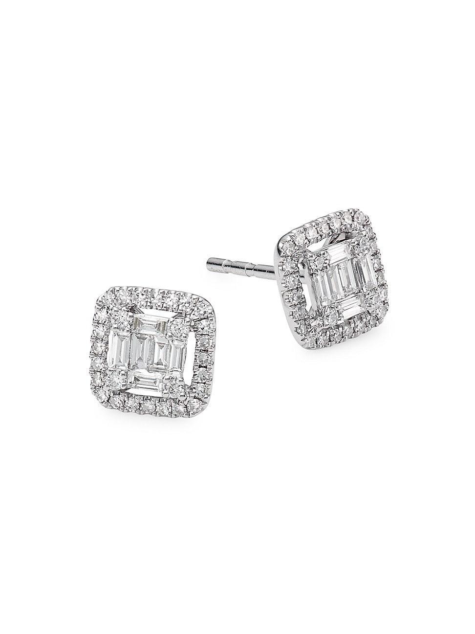 Womens 14K White Gold & 0.43 TCW Diamond Cushion Stud Earrings Product Image