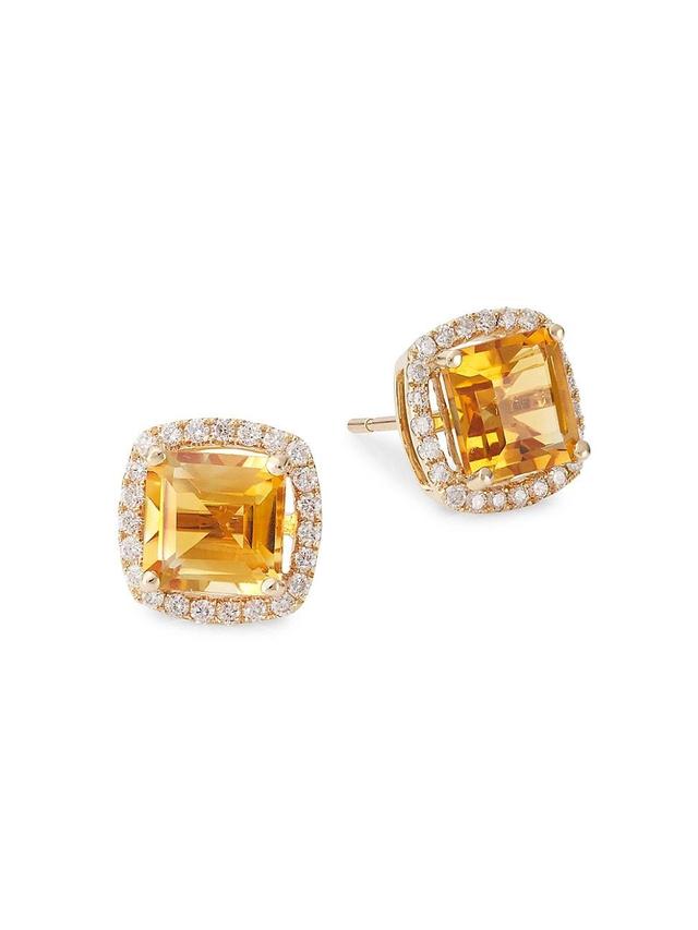 Womens 14K Gold, Diamond & Citrine Stud Earrings Product Image