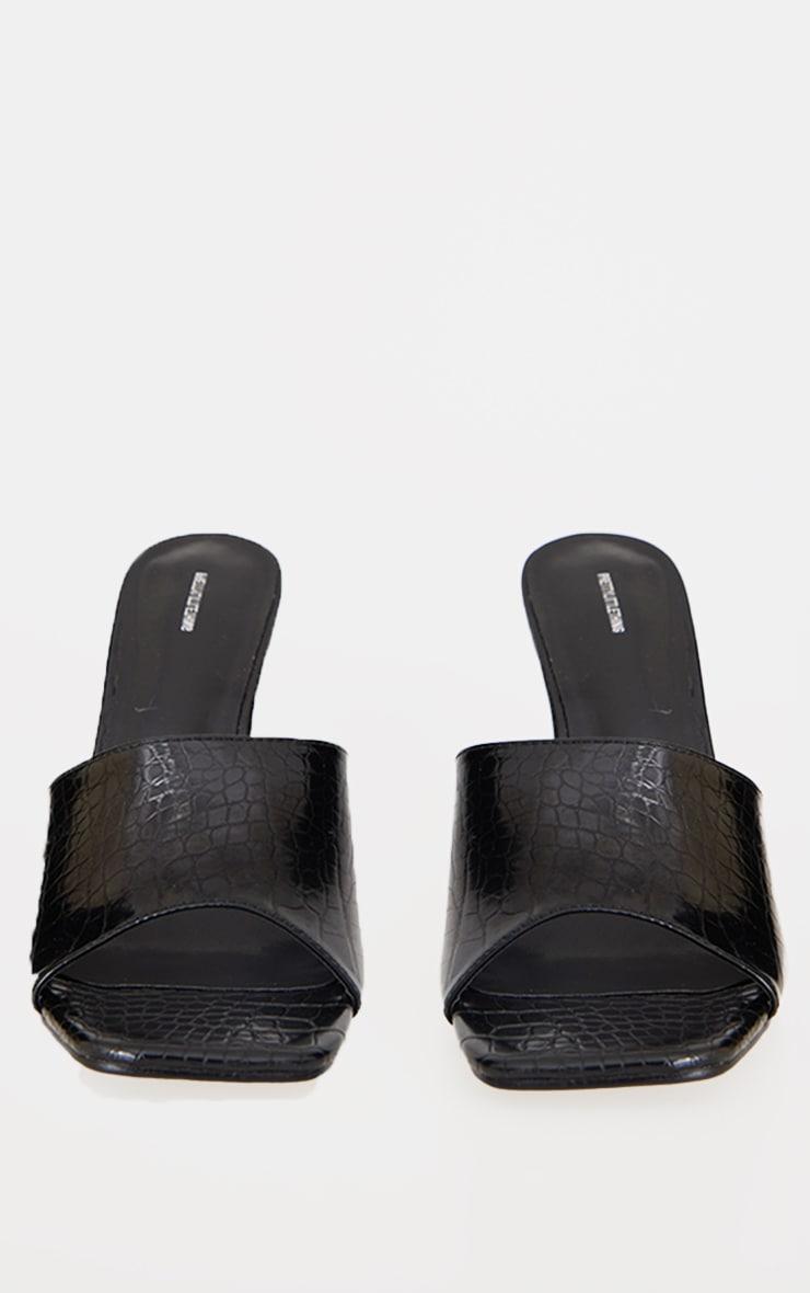 Black Croc PU Square Toe Wedge Heeled Sandals Product Image