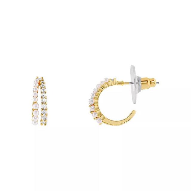 Emberly Gold Tone Simulated Pearl Dual Graduated Band C-Hoop Earrings, Womens, Yellow Gold Tone Product Image