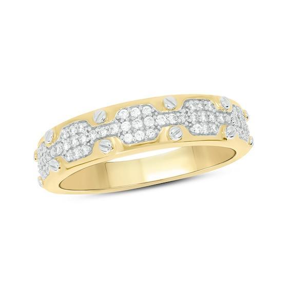 Men's 1/3 CT. T.w. Diamond Cluster Multi-Row Screw Accent Band in Sterling Silver and 14K Gold Plate Product Image