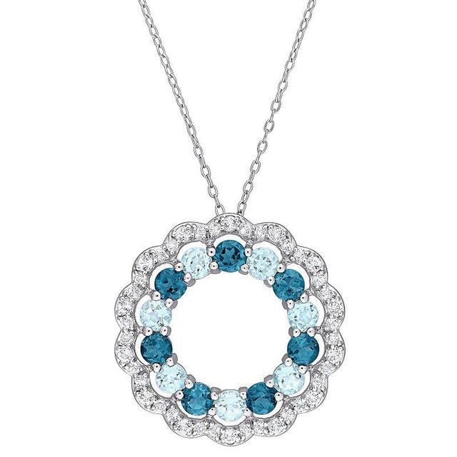 Stella Grace Sterling Silver Blue Topaz & White Topaz Open Circle Pendant Necklace, Womens Product Image