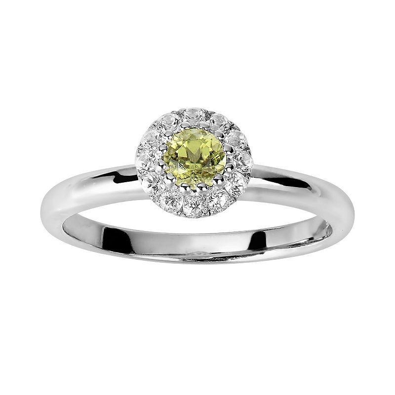 Diamond Splendor Sterling Silver Peridot & White Topaz Frame Ring, Womens Yellow Product Image