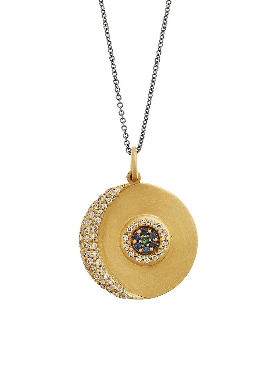 Womens Evil Eye 18K Yellow Gold, Brown Diamond, Blue Sapphire & Tsavorite Pendant Product Image