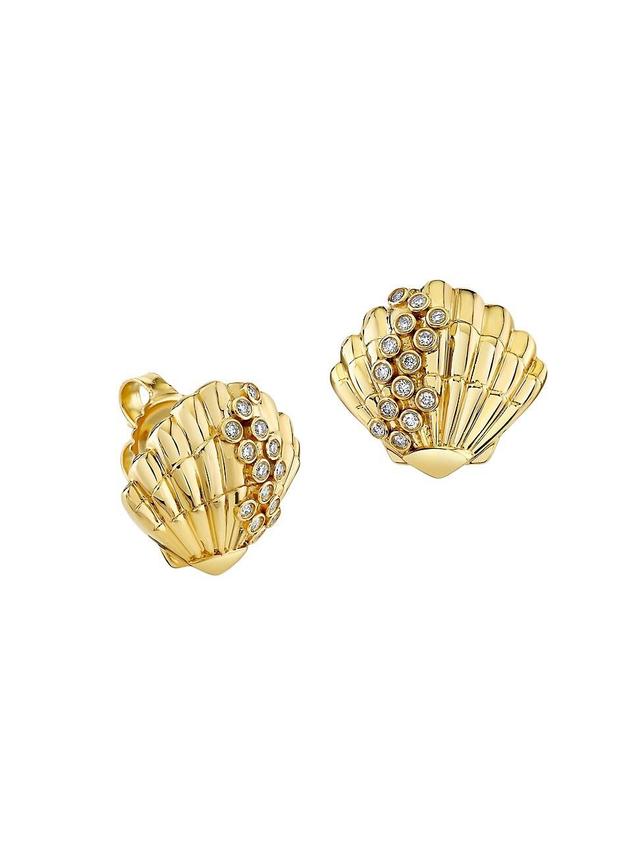 Womens Under The Sea Large 14K Yellow Gold & 0.14 TCW Diamond Stud Earrings Product Image