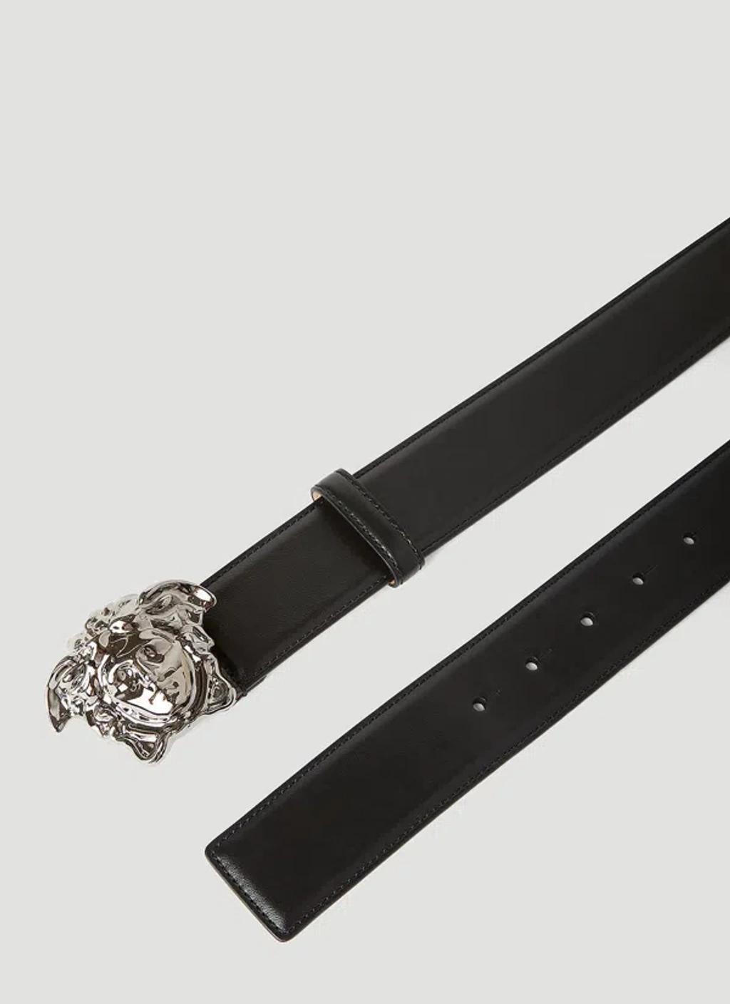 VERSACE La Medusa Leather Belt In Black Product Image