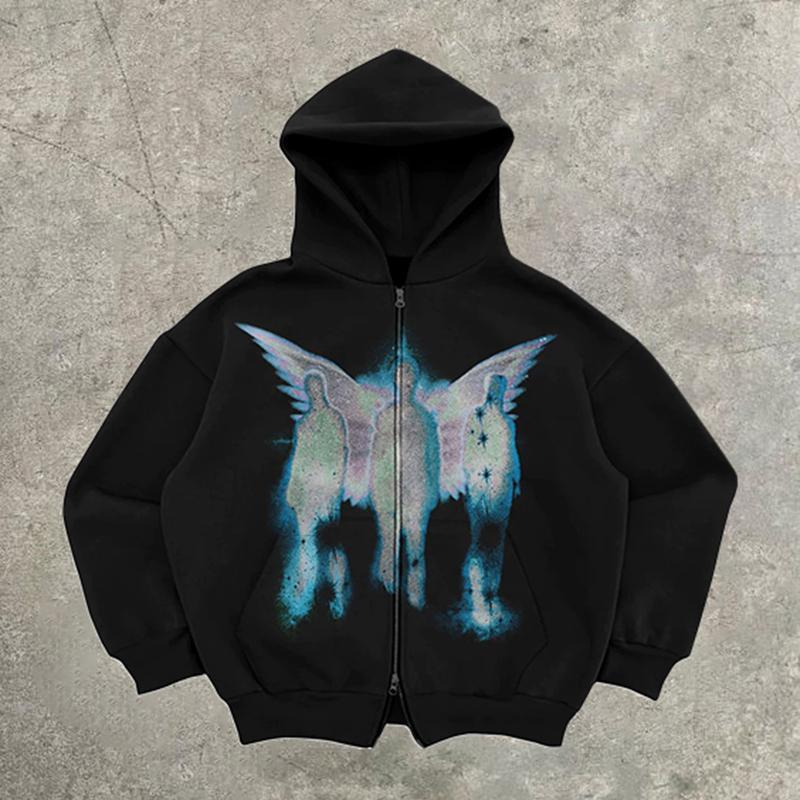 Sopula Vintage Psychedelic Angel Graphic Casual Street Zip Up Hoodie Product Image