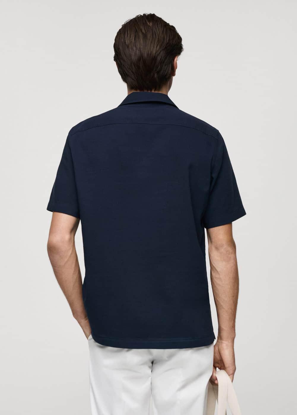 MANGO MAN - Regular-fit 100% seersucker cotton shirt dark navyMen Product Image