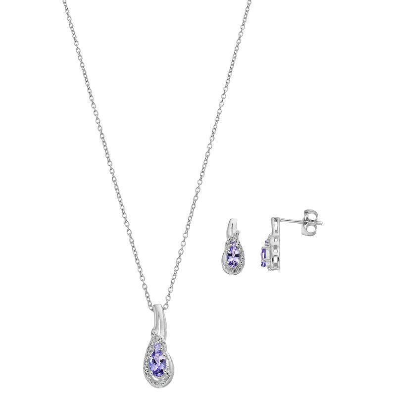 Sterling Silver Tanzanite & White Topaz Pendant & Earring Set, Womens Product Image