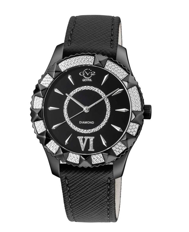 GV2 by Gevril Womens Venice Swiss Quartz Black Faux Leather Watch 38mm - Black Product Image