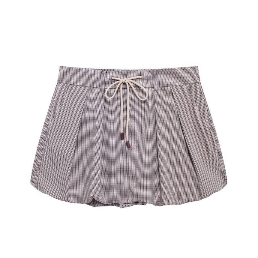 Drawstring Waist Pleated Mini Balloon Skirt Product Image