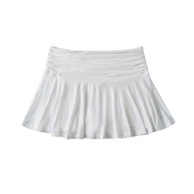 High Waist Ruched Plain Mini Pleated Skirt Product Image