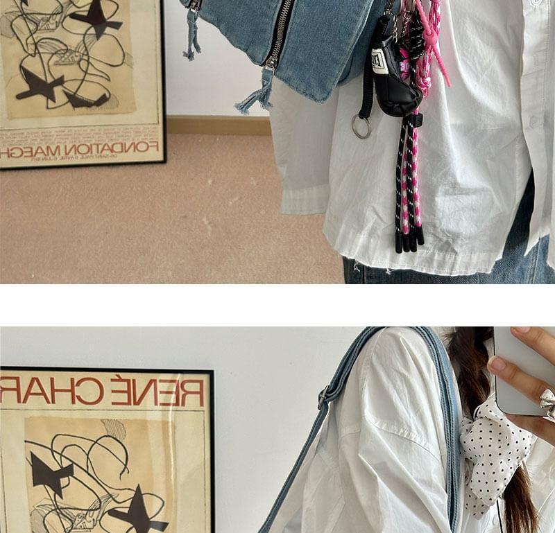 Zip Detail Denim Flap Crossbody Bag Product Image