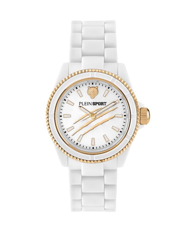 Plein Sport Womens 2 Hand Quartz The Scratch White Polycarbonate Bracelet Watch 38mm - White Product Image