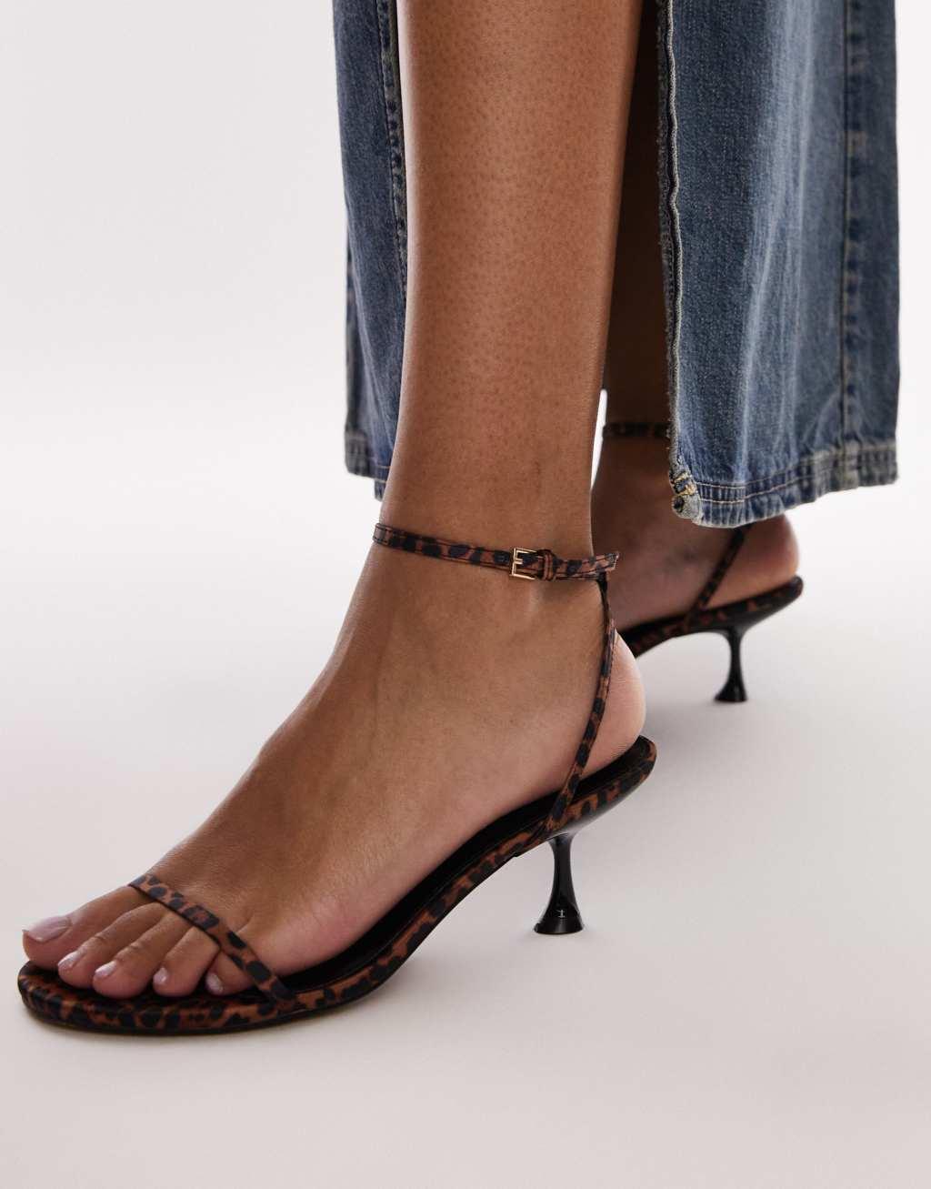 Topshop Irena barely there high heel sandals in leopard Product Image