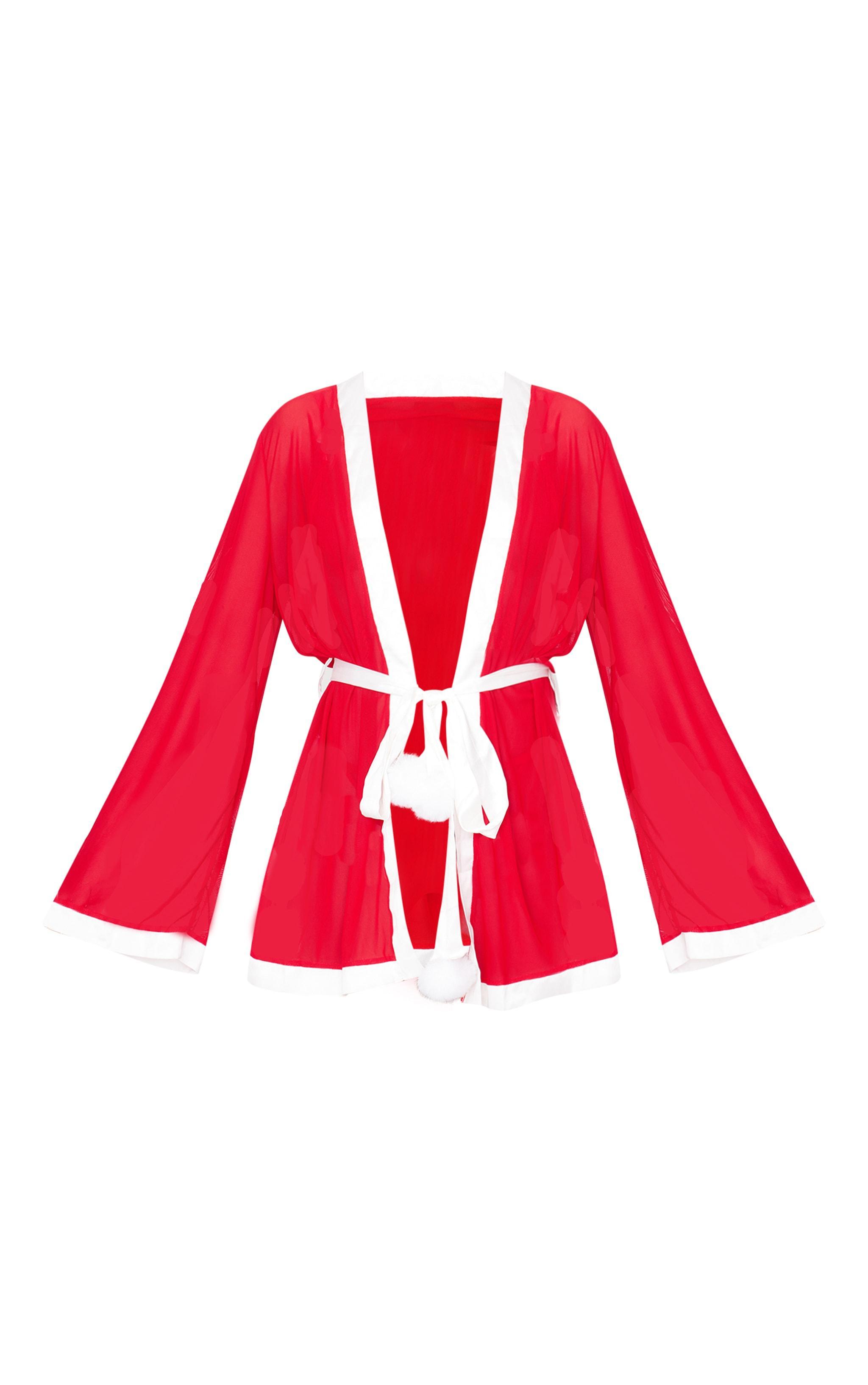 Red Mesh Christmas Pom Pom Robe Product Image