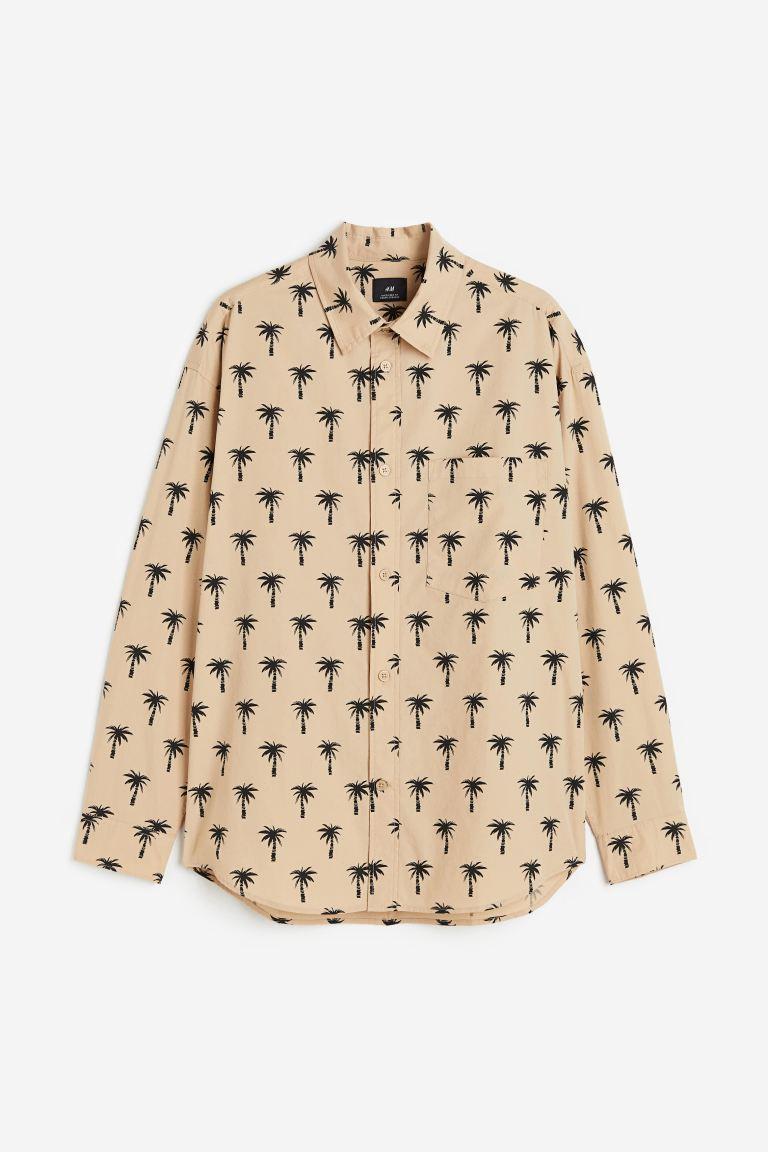 H & M - Oversized Fit Poplin Shirt - Beige Product Image