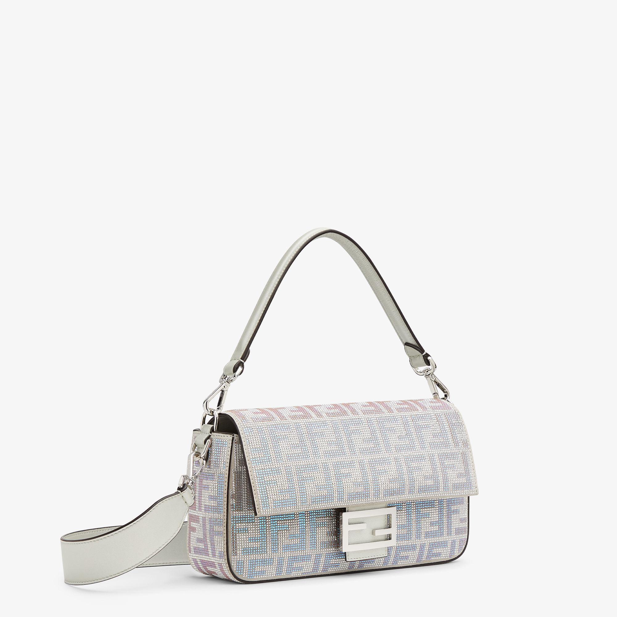 BaguetteSuede bag with FF in iridescent crystals and studs Product Image