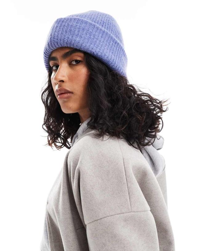 ASOS DESIGN chunky double roll beanie in blue Product Image