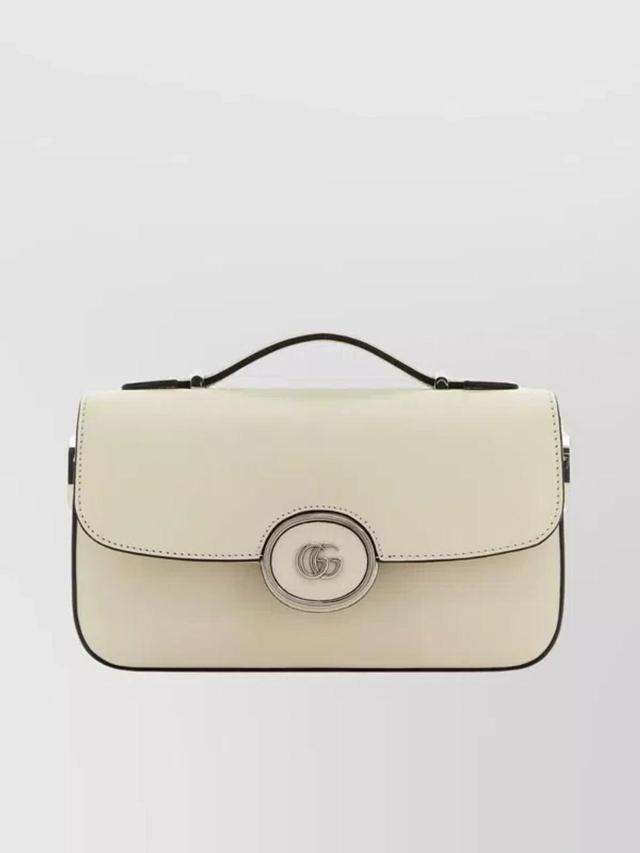 Compact Leather Top Handle Bag In Beige Product Image