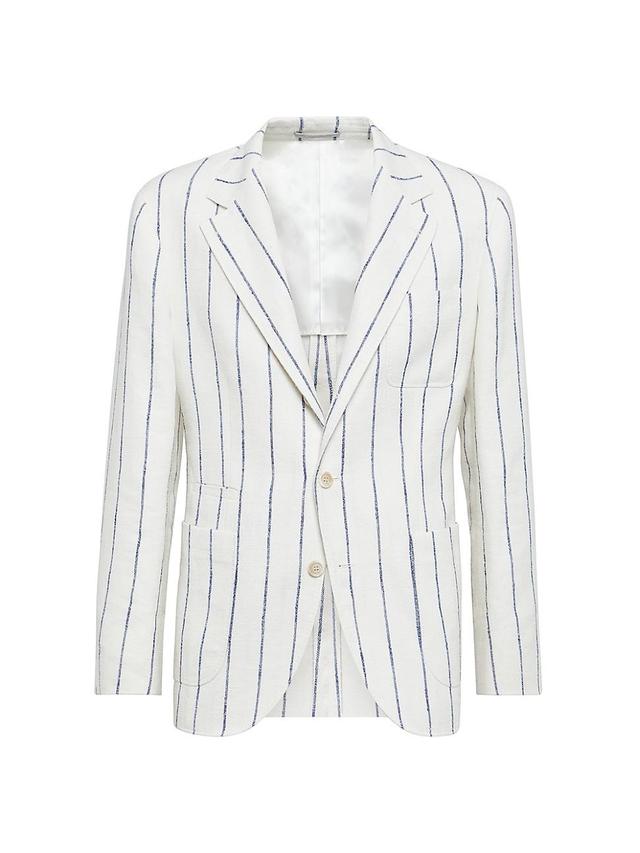 Mens Linen, Wool And Silk Stripe Deconstructed Blazer With Patch Pockets Product Image