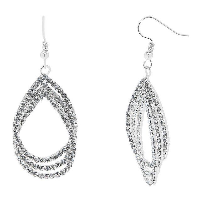 Silver Tone Rhinestone Layered Open Teardrop Drop Earrings, Womens, Clear Product Image