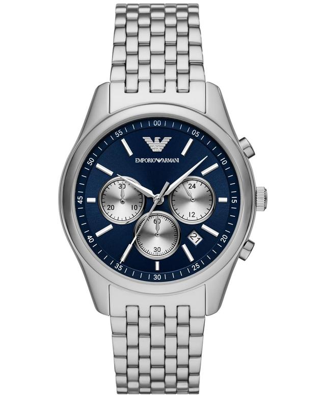 Emporio Armani Mens Chronograph Stainless Steel Bracelet Watch 41mm - Silver-tone Product Image