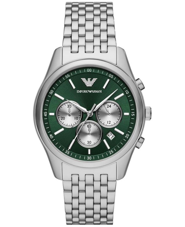 Emporio Armani Mens Chronograph Stainless Steel Bracelet Watch 41mm - Silver-tone Product Image