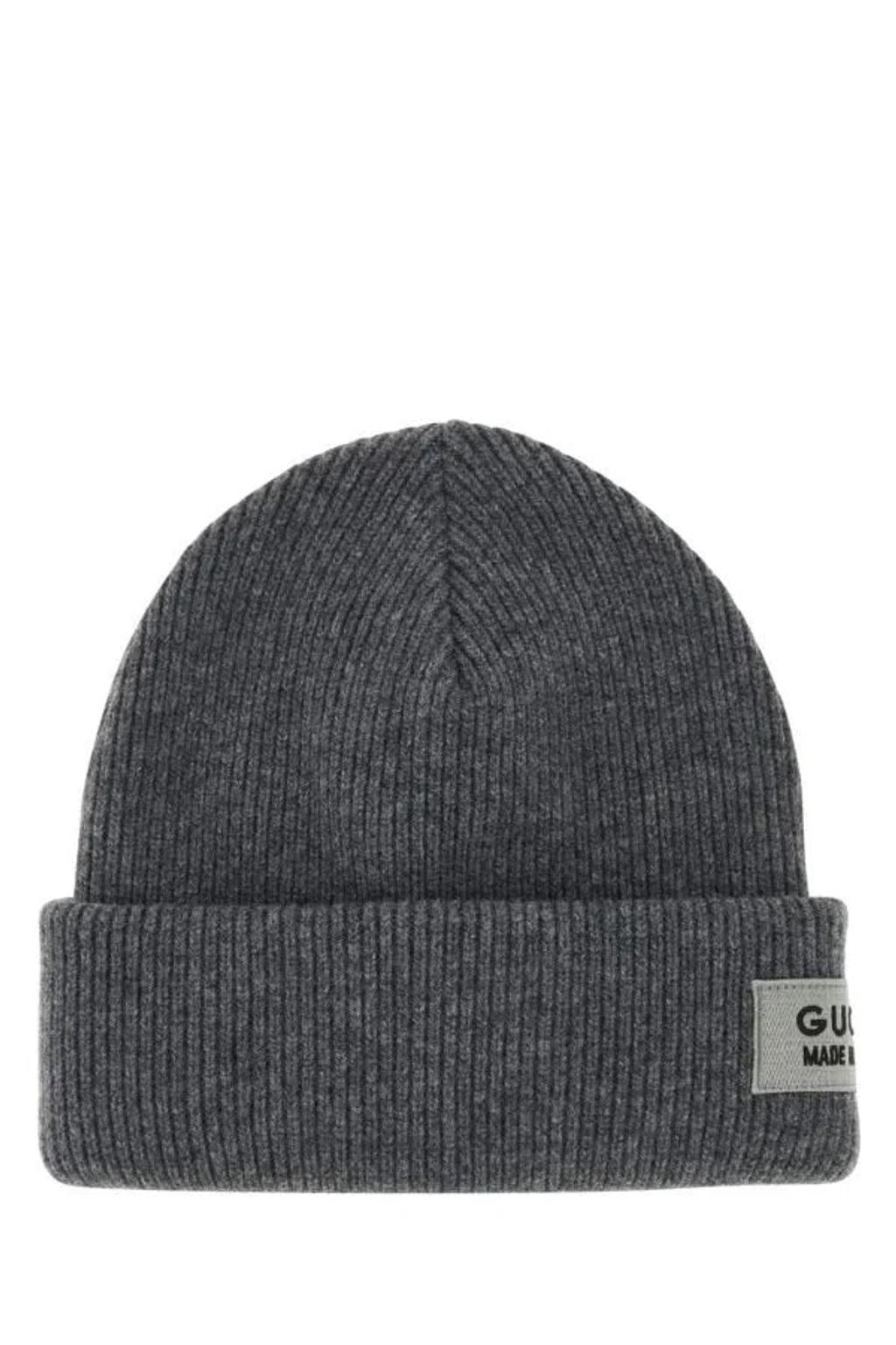 Grey Wool Beanie Hat In Gray product image