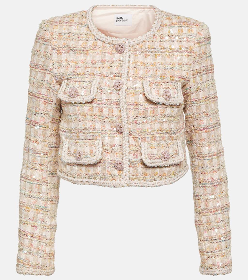 Pink Short Jacket With Paillettes And Jewel Buttons In Tweed Woman Product Image