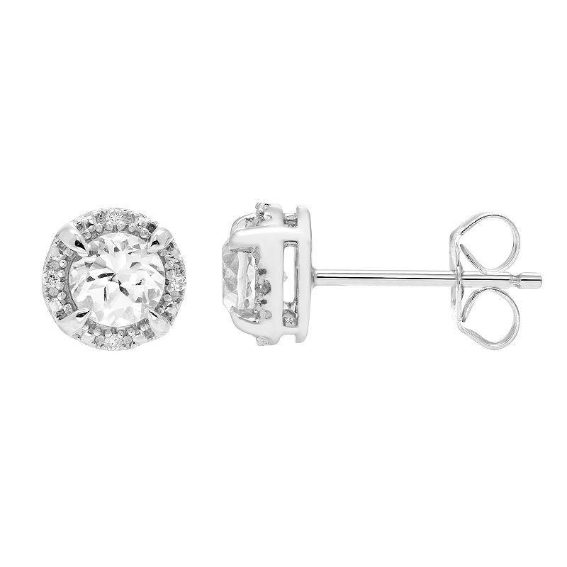 Boston Bay Diamonds Sterling Silver Diamond Accent & Lab-Grown White Sapphire Stud Earrings, Womens Product Image