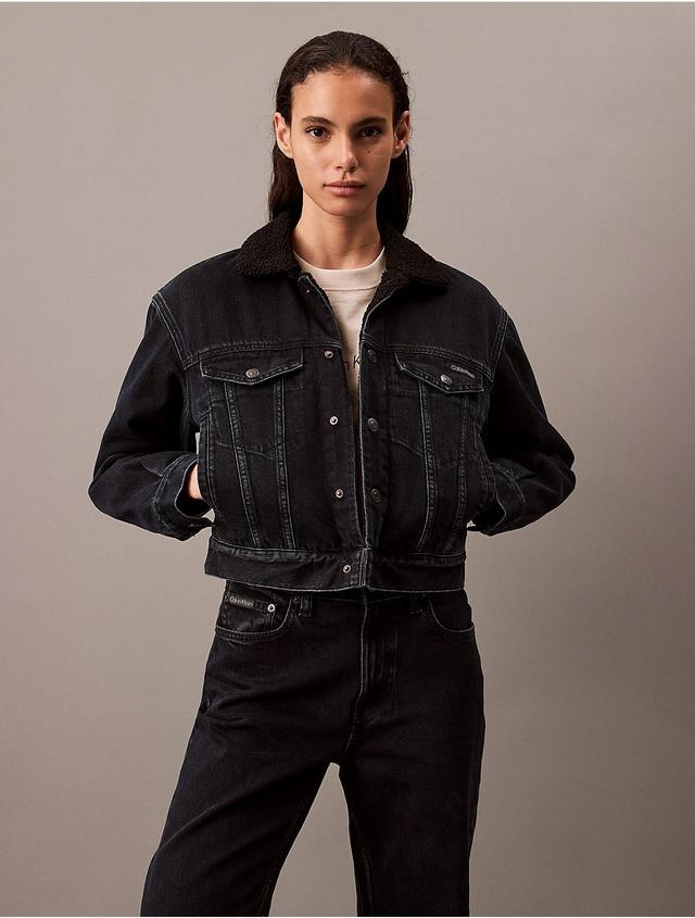 Calvin Klein Womens Sherpa Denim Trucker Jacket - Black - L Product Image