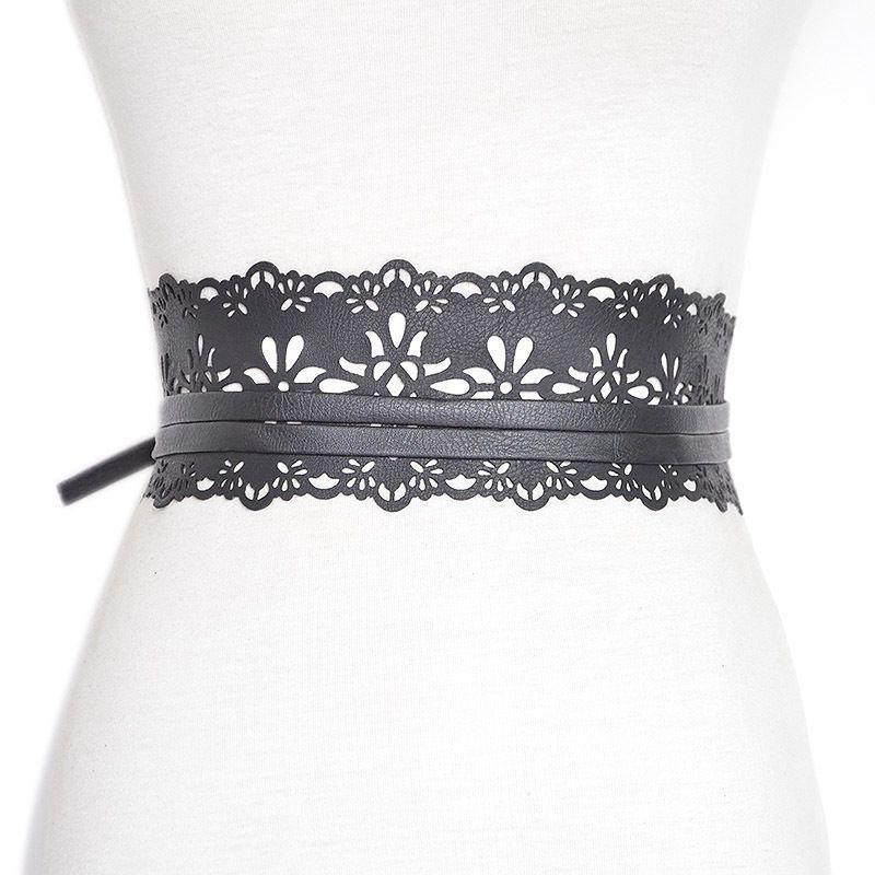 Faux Leather Lace Wide Belt Product Image