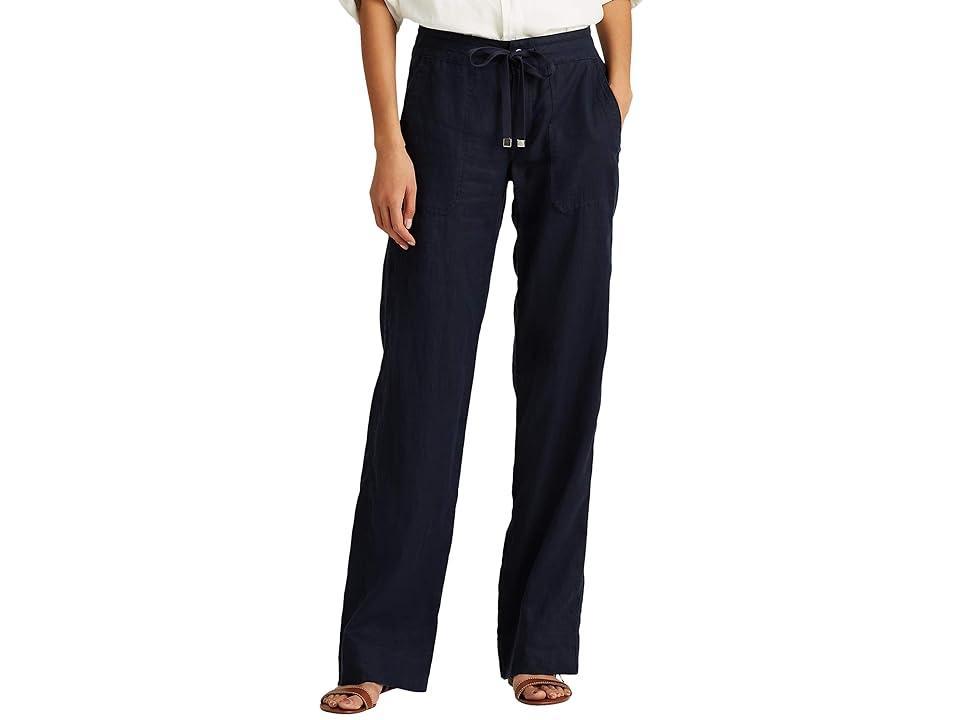 LAUREN Ralph Lauren Linen Wide-Leg Pants (Polo Black) Women's Clothing Product Image