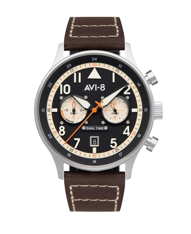 Avi-8 Mens Hawker Hurricane Carey Dual Time Manston Brown Genuine Leather Strap Watch 43mm Product Image