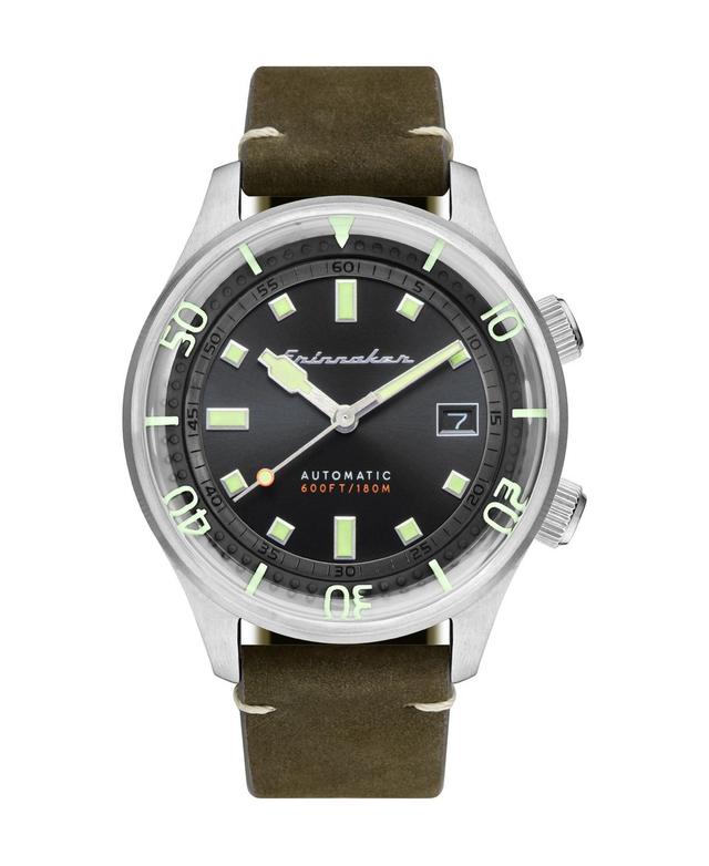 Spinnaker Mens Bradner Automatic Green Genuine Leather Strap Watch 42mm - Green Product Image