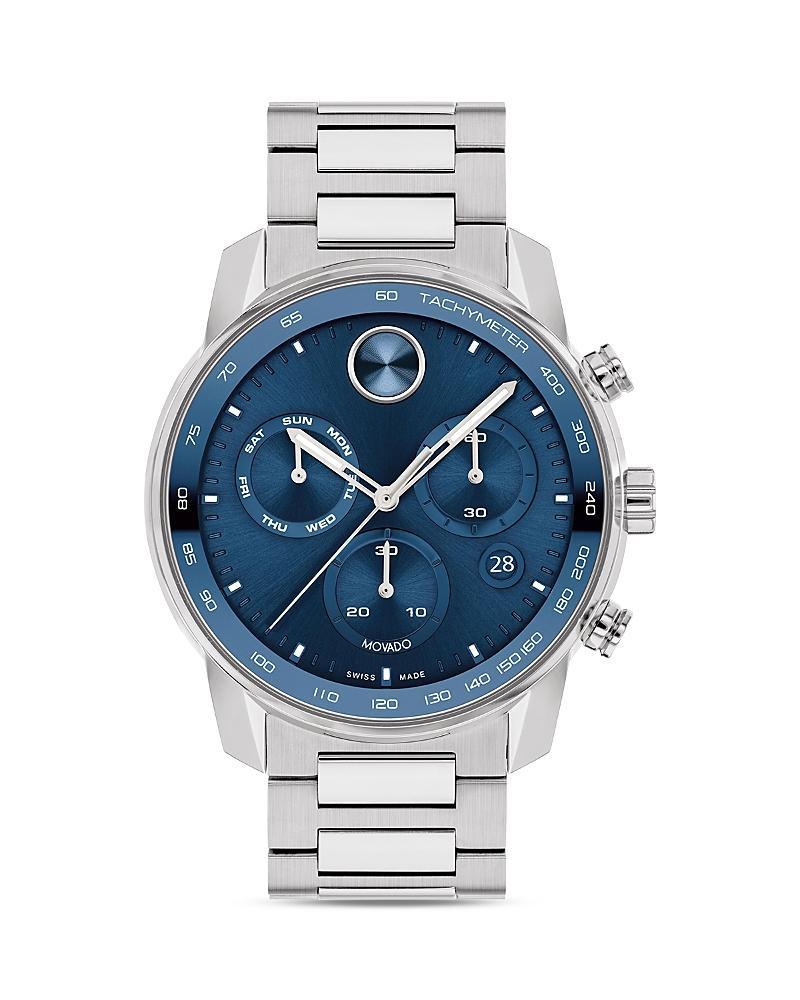 Men's Movado BoldÂ® Verso Gunmetal Grey IP Chronograph Blue Leather Strap Watch with Grey Dial (Model: 3600909) Product Image