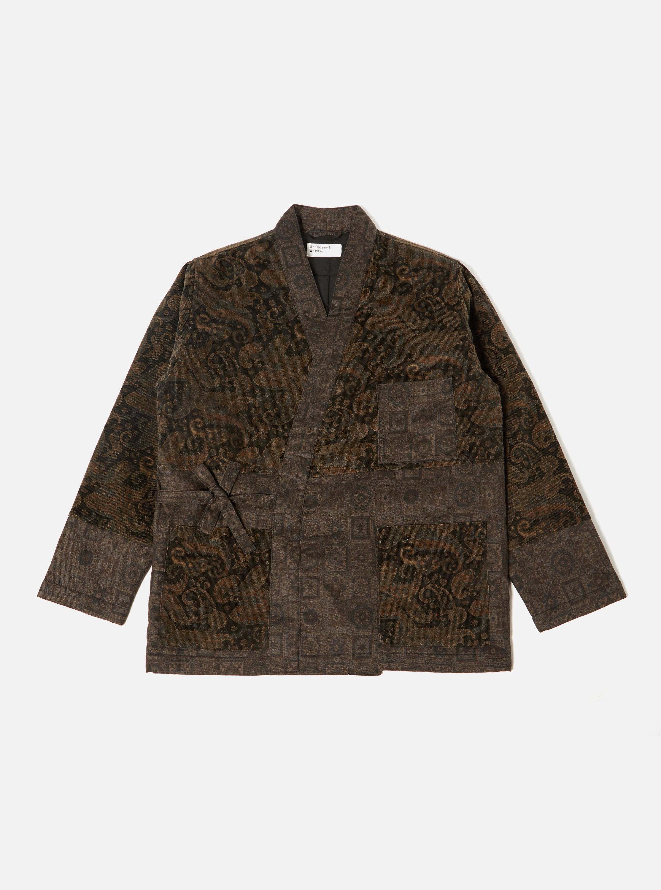 Universal Works Quilted Kyoto Work Jacket in Black Japanese Print Twill/Cord Product Image