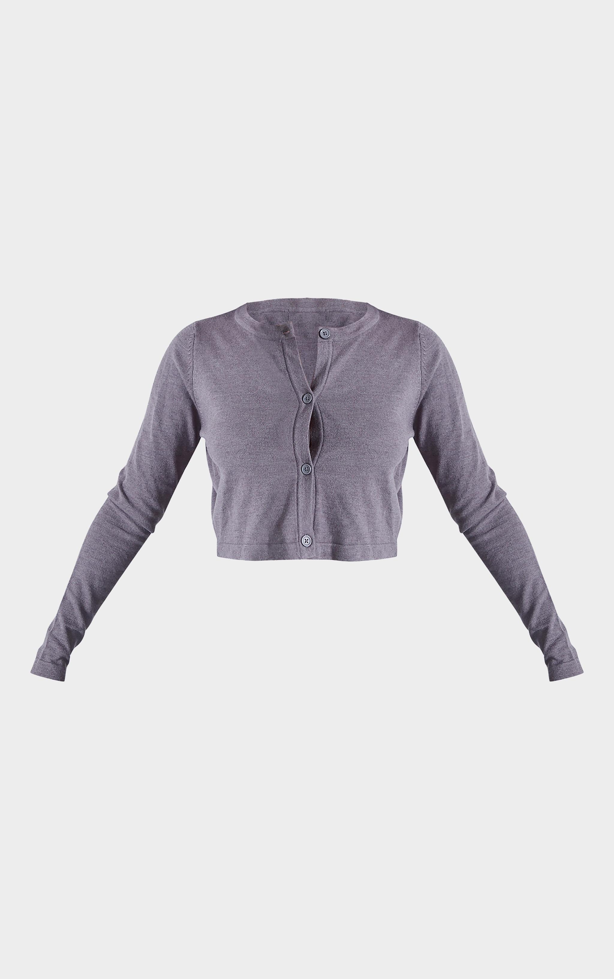 Petite Grey Basic Fine Knit Button Up Cropped Cardigan Product Image