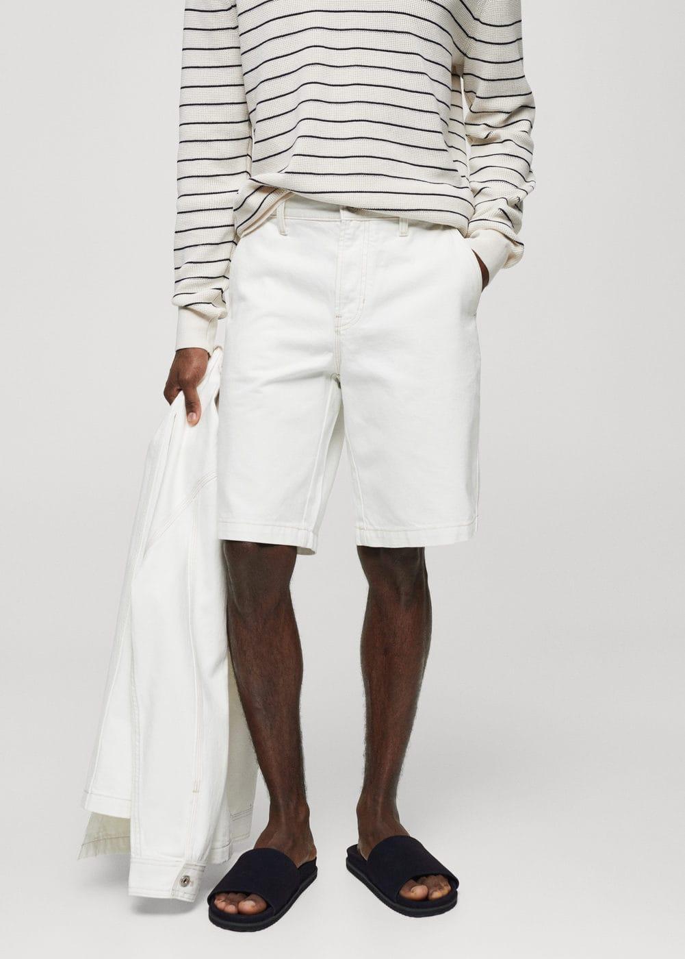 MANGO MAN - Cotton denim Bermuda shorts off whiteMen Product Image