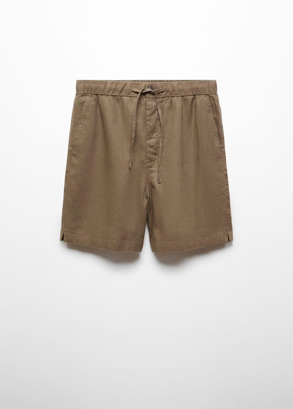 MANGO MAN - 100% linen bermuda shorts with drawstring khakiMen Product Image