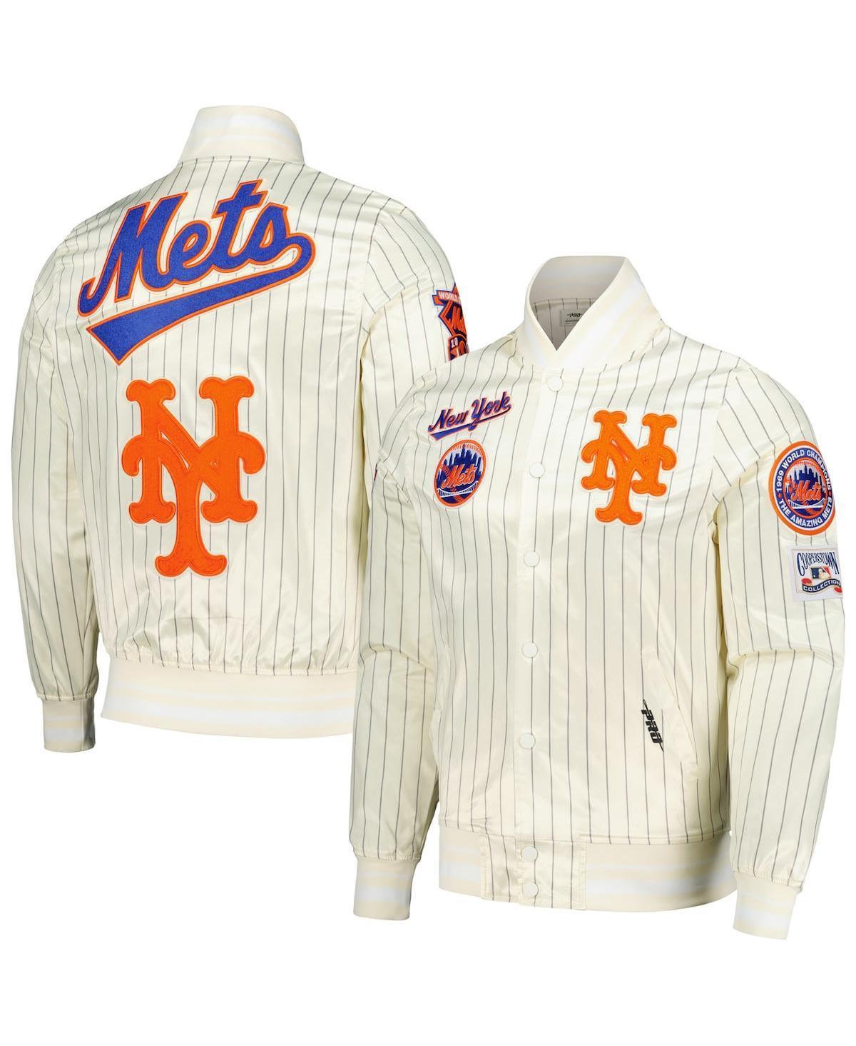 Pro Standard Mens Cream New York Mets Cooperstown Collection Pinstripe Retro Classic Satin Full-Snap Jacket Product Image