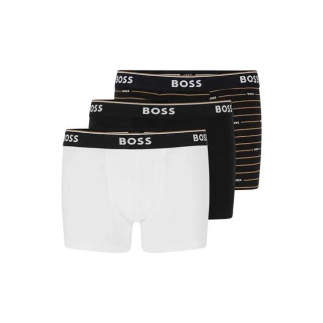 HUGO BOSS Three-pack Of Stretch-cotton Trunks With Logo Waistbands In Beige Product Image