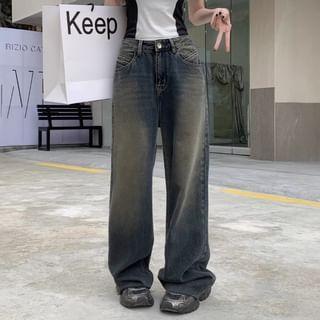 Mid Rise Washed Wide Leg Jeans Product Image