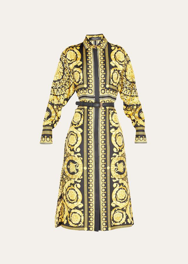 Baroque Heritage-Print Silk Twill Midi Shirtdress Product Image