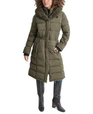 Women's Faux-Fur-Trim Hooded Bibbed Puffer Coat Product Image