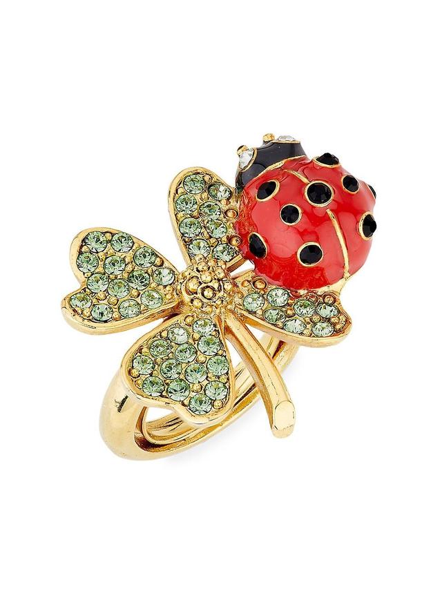 Womens Goldtone, Glass Crystal & Resin Four-Leaf Clover & Ladybug Ring Product Image