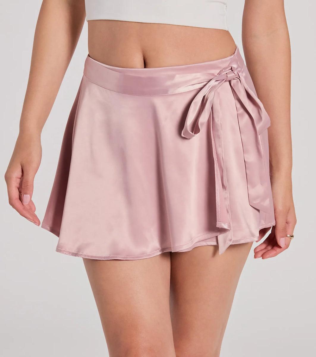 Releve Cutie Faux Wrap Satin Skater Skirt product image